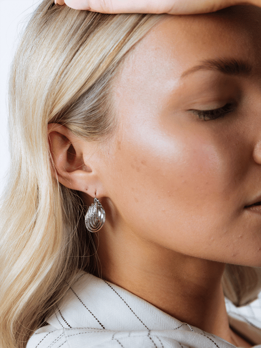Twisted Ribbed Hoops in Silver - Image 2
