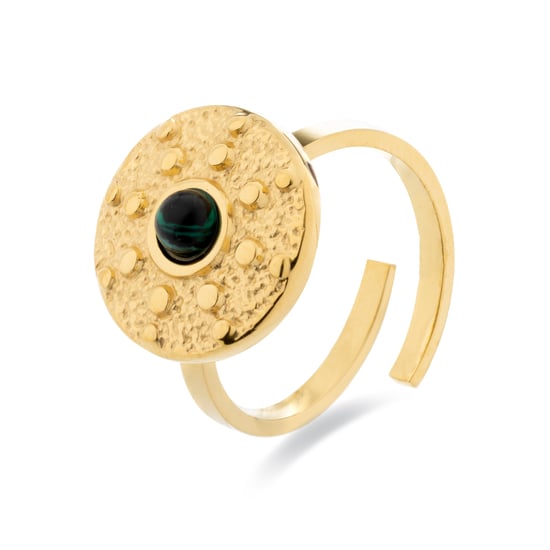 Luxenter malachiet ring afgewerkt in 18K geel goud - Elknu - Image 1