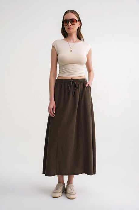 Hoge Taille Poplin Rok met Trekkoorddetail - Image 1