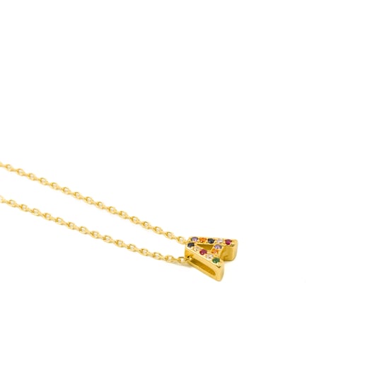 Luxenter, alfabet ketting in 925 sterling zilver en veelkleurige zirkonia met 18 karaat geel vergulde afwerking - Image 5