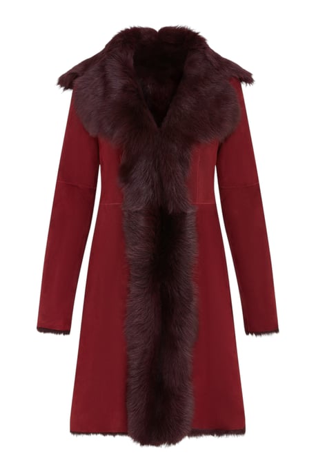 Vrouwelijke Bourgondische Toscaanse schapenvacht suède trenchcoat - Tbilisi - Image 1