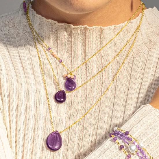 Luxeketting, metaallegering adak en natuurlijke amethist, 18K vergulde afwerking - Image 3