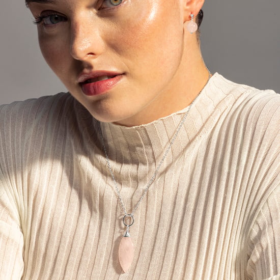Luxeketting, halsketting in metaallegering en rozenkwarts, gerhodineerde afwerking - Image 4
