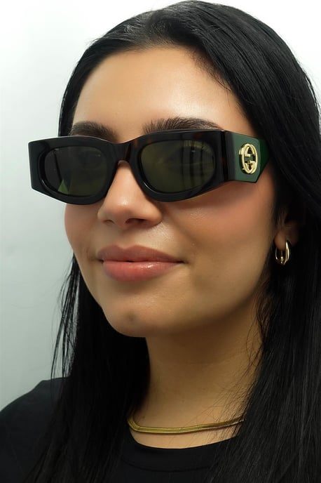 Gucci Rechthoek Dames Havana met Groen en Rood Groen GG1664S - Image 6