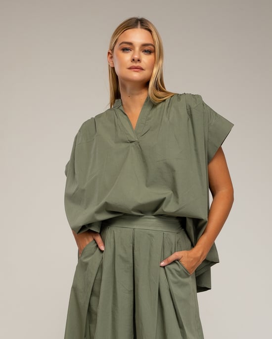 Oversized korte mouwen top met plooien - Image 1