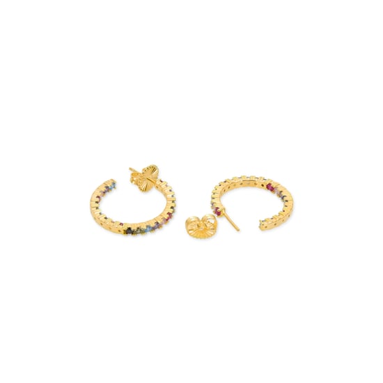 Luxenter Sterling zilveren 925 oorbellen met Veelkleurige Zirkonia afgewerkt in 18K geel goud - Vyamba - Image 6