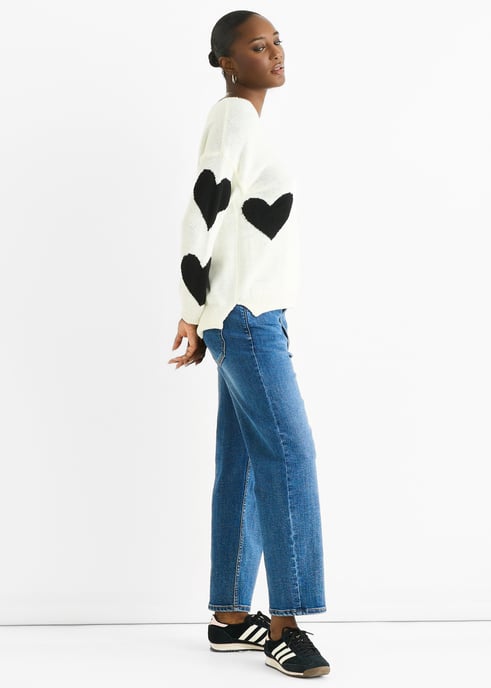 Witte oversized hart trui met V-hals - Image 3