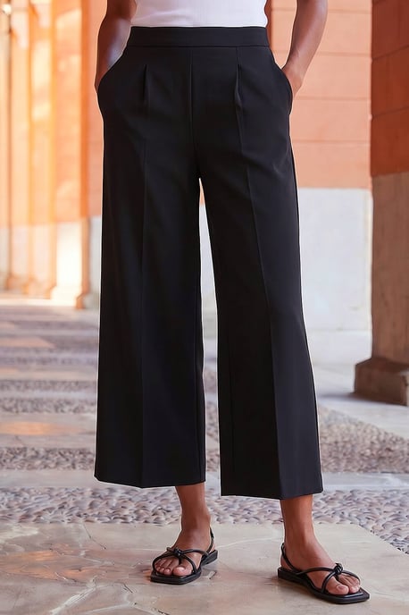 Elastic Waist Wide Leg Cropped Culottes - Image 2