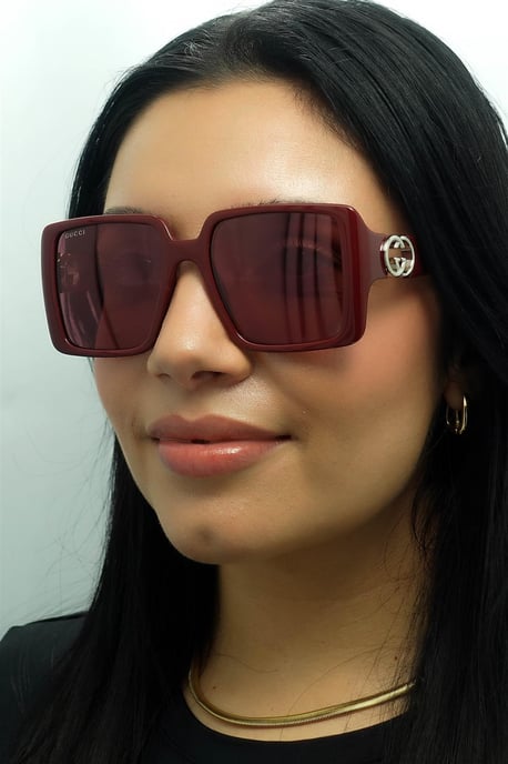 Gucci vierkant dames bordeauxrood met zilver spiegel GG1692S - Image 5