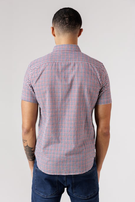 Red Cotton Short Sleeve Gingham Chest Pocket Shirt - Image 2