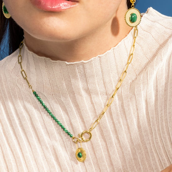Luxenter Malachiet Ketting Afgewerkt in 18K Geel Goud - Mossir - Image 3
