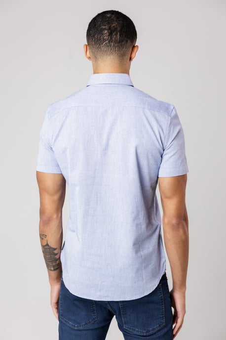 Navy Cotton Short Sleeve Oxford Shirt - Image 2