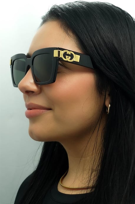 Gucci Vierkant Dames Zwart met Goudgrijs GG1689S - Image 6