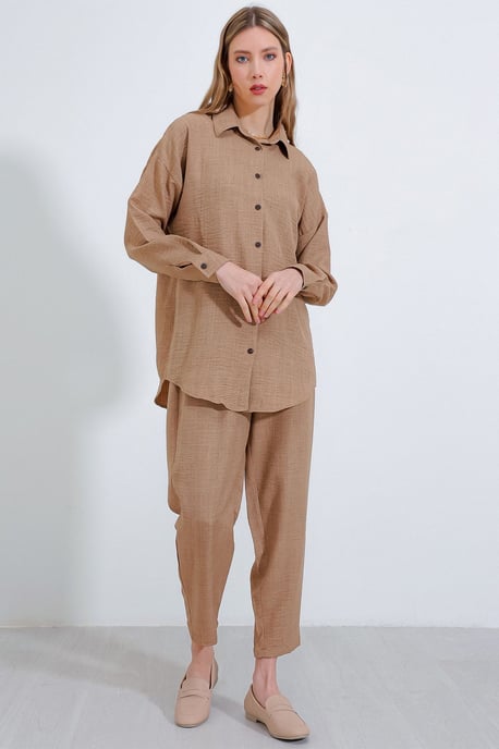 Linnenmix Lange Mouwen Shirt en Broek Set - Image 3