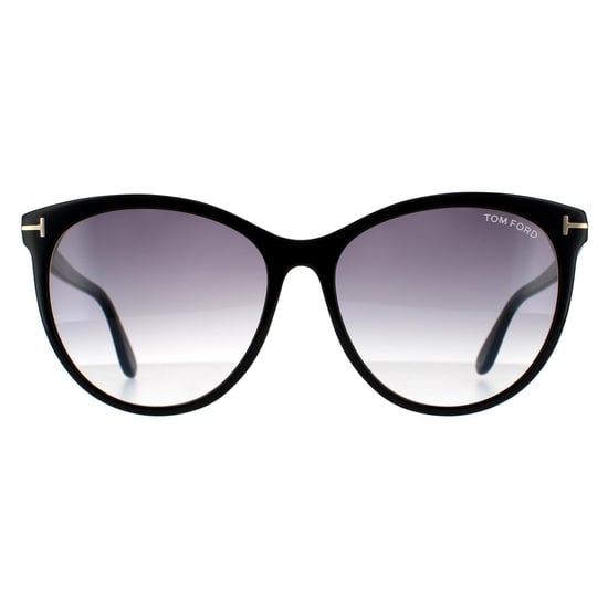 Tom Ford Ronde Dames Glanzende Zwarte Rook Grijze Gradient Zonnebril - Image 1
