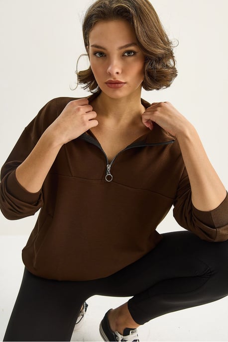 Ontspannen Pasvorm Rits Kraag Gebreide Sweatshirt - Image 2