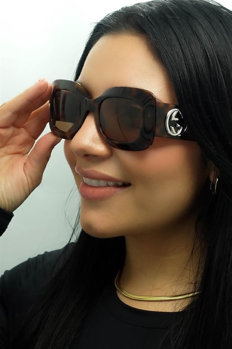Gucci Vierkant Dames Havana met Zilver Bruin GG1695S - Image 5