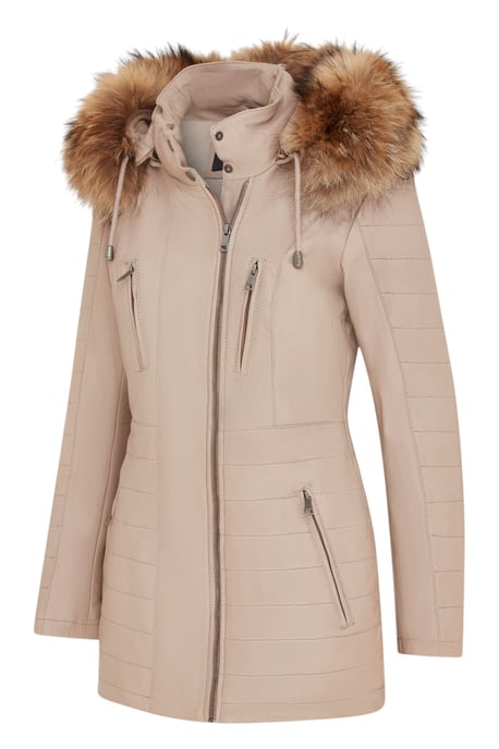Beige gewatteerde leren parka voor dames - Winton - Image 4