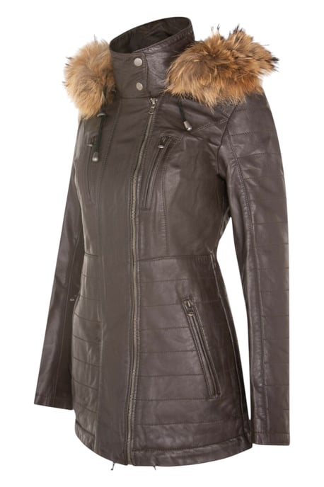 Dames bruine gewatteerde leren parka-jas - Winton - Image 4