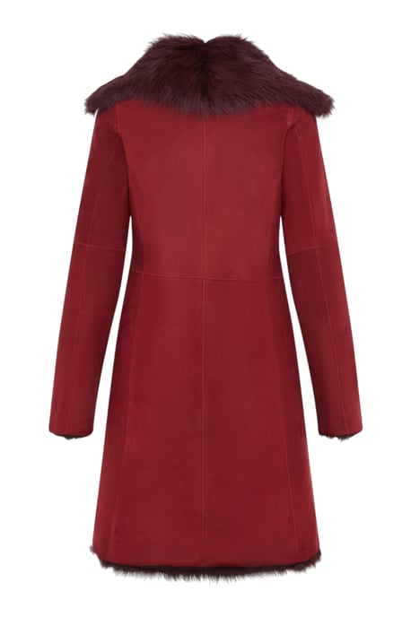 Vrouwelijke Bourgondische Toscaanse schapenvacht suède trenchcoat - Tbilisi - Image 4