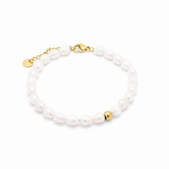 Luxenter Witte Parel armband afgewerkt in 18K geel goud - Unwe - Image 1