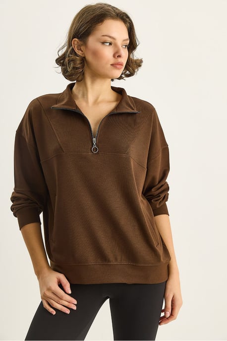 Ontspannen Pasvorm Rits Kraag Gebreide Sweatshirt - Image 3