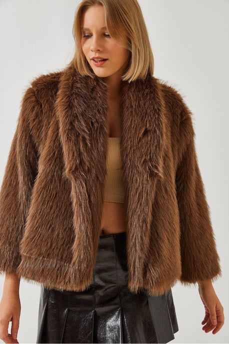 Nepbont Gevoerd Kort Open Kraag Jasje - Image 1