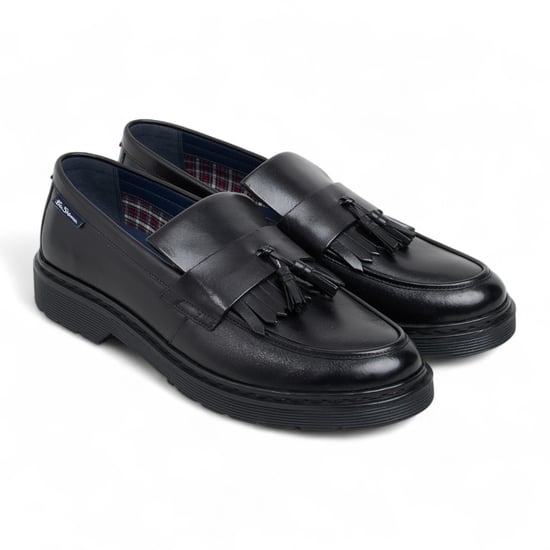 Ben Sherman Heren Zwarte Leren Loafers met Kwastjes - Dudley - Image 3