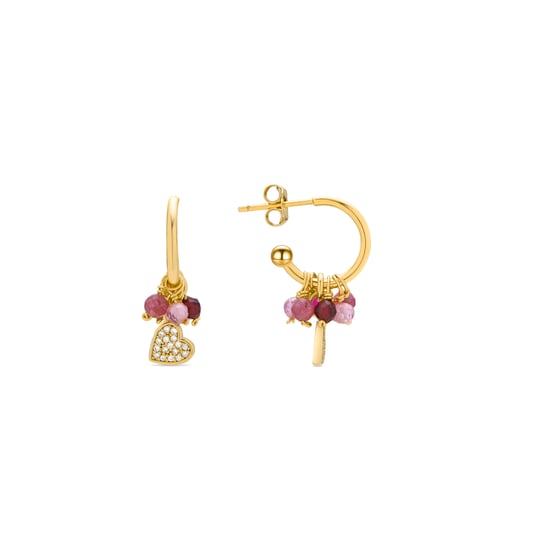Luxenter Sterling Zilver 925 en Roze Kristal oorbellen afgewerkt in 18k geelgoud - Hart - Image 1