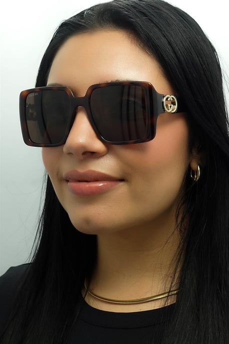 Gucci Vierkant Dames Donker Havana met Goud Donkerbruin GG1692S - Image 6