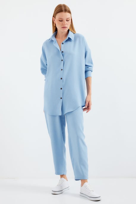 Linnenmix Lange Mouwen Shirt en Broek Set - Image 1