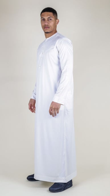 Witte Thobe-gewaad voor heren, satijn Emirati Islamitische Jubba Eid, normale pasvorm - Image 4
