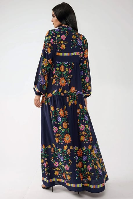 Geprinte V-hals Maxi-jurk met knoopdetail - Image 3