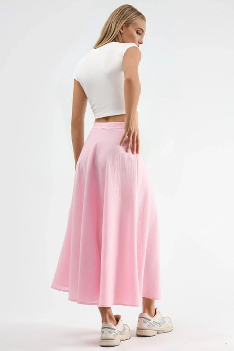 Hoge Taille Textuur A-Lijn Maxi Rok - Image 3
