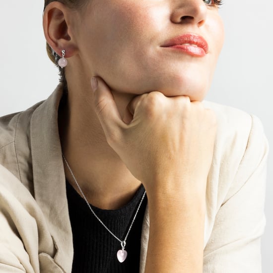 Luxenter, 925 sterling zilveren en rozenkwarts gerhodineerde ketting - Image 4