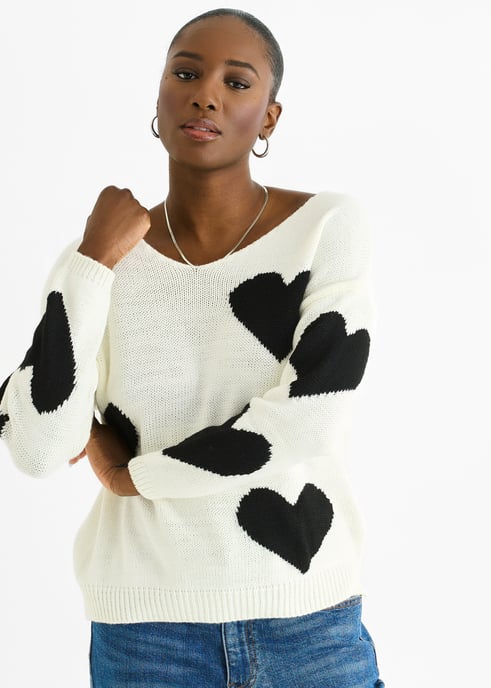 Witte oversized hart trui met V-hals - Image 2