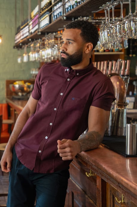 Burgundy 'Senated' Cotton Oxford Short Sleeve Shirt - Image 1