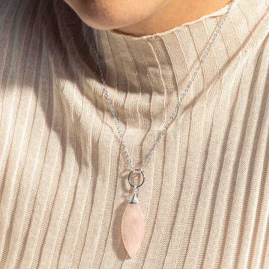 Luxeketting, halsketting in metaallegering en rozenkwarts, gerhodineerde afwerking - Image 3
