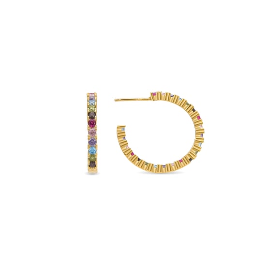 Luxenter Sterling zilveren 925 oorbellen met Veelkleurige Zirkonia afgewerkt in 18K geel goud - Vyamba - Image 1