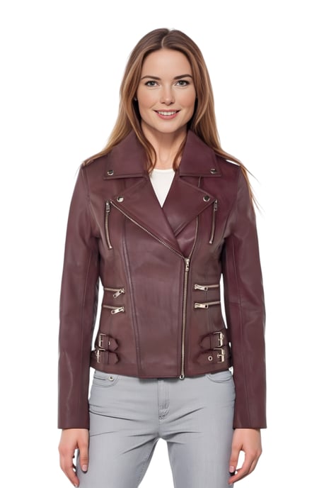 Dames leren bordeauxrode Brando bikerjack - Constantia - Image 1