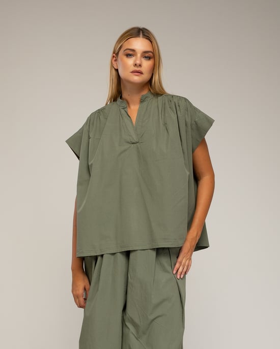 Oversized korte mouwen top met plooien - Image 3