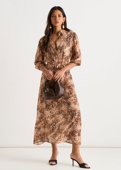 Bruine midi-jurk met dierenprint - Image 1