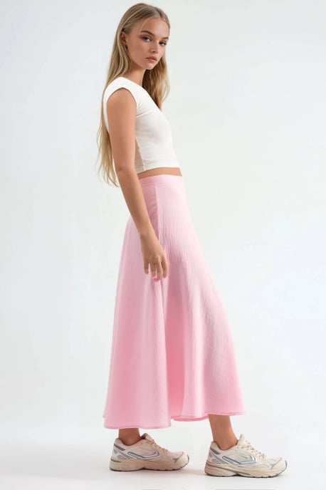 Hoge Taille Textuur A-Lijn Maxi Rok - Image 4