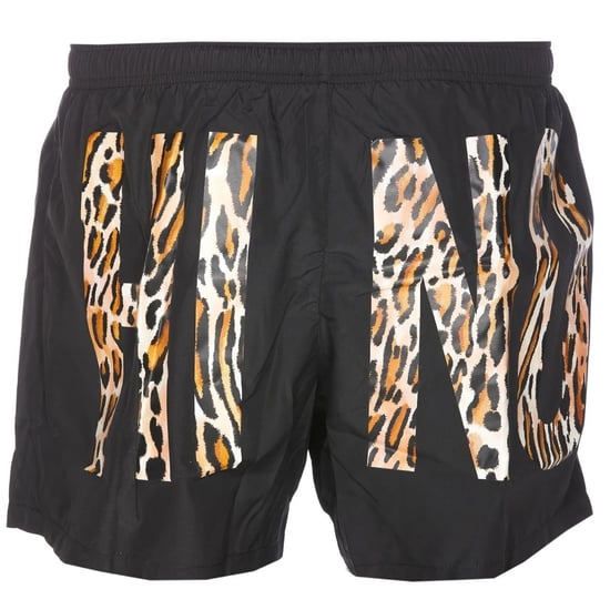 Moschino zwarte korte zwemshort met luipaardprint en logo - Image 2