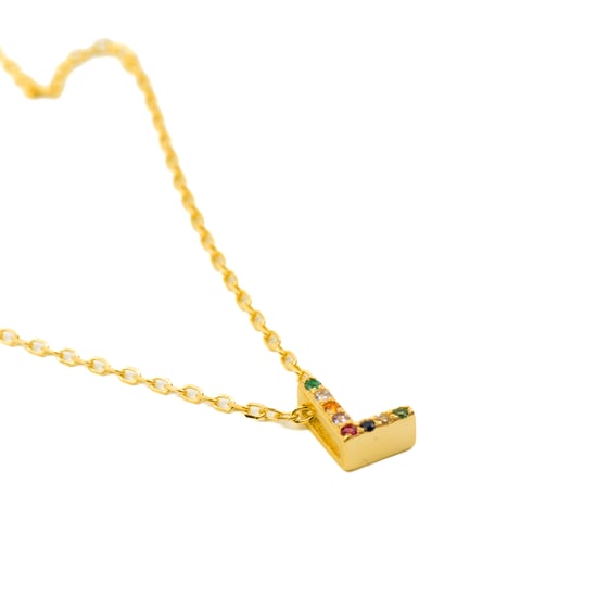 Luxenter Sterling Zilver 925 Ketting met Veelkleurige Zirkonia Afgewerkt in 18K Geel Goud - Alfabet - Image 6