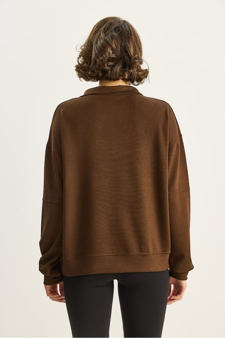 Ontspannen Pasvorm Rits Kraag Gebreide Sweatshirt - Image 6