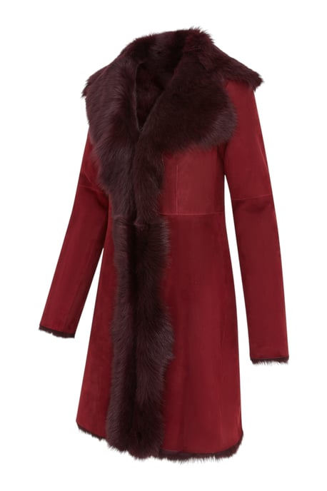 Vrouwelijke Bourgondische Toscaanse schapenvacht suède trenchcoat - Tbilisi - Image 2