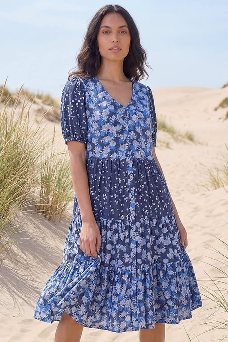 Floral Cotton Blend Tiered Smock Dress - Image 3