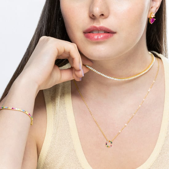 Luxenter Sterling Zilver 925 Ketting met Veelkleurige Zirkonia Afgewerkt in 18K Geel Goud - Alfabet - Image 4