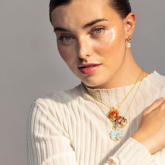 Luxeketting, metaallegering budleia en natuurlijke aquamarijn 18K vergulde afwerking - Image 3